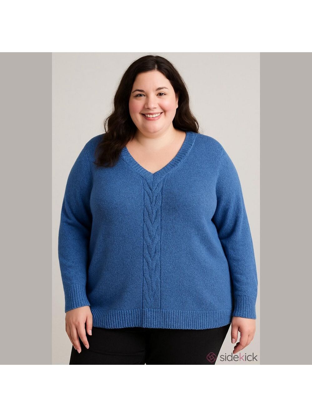 Lane Bryant Size 26/28 Blue V-Neck Cable Front Sweater